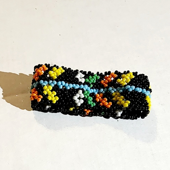 Bohemian seed bead stretch bracelet black, blue, orange, yellow - Picture 1 of 3